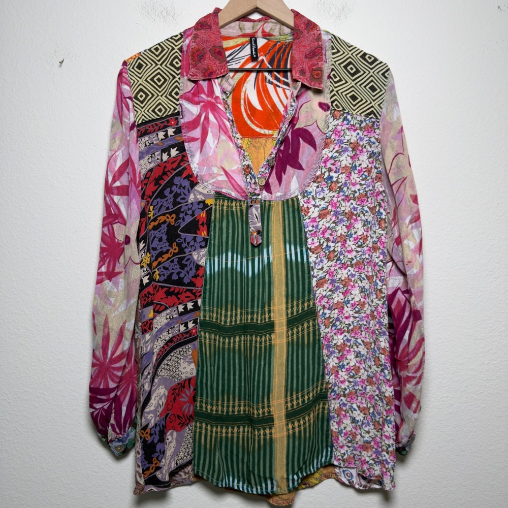 Sacred Threads Women Top Medium Multicolor Patchwork Floral Paisley Boho